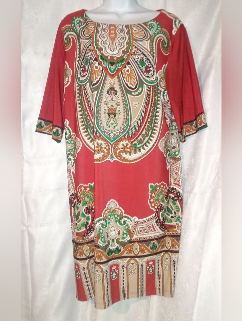Sandra Darren Rust Red Paisley Print Dress